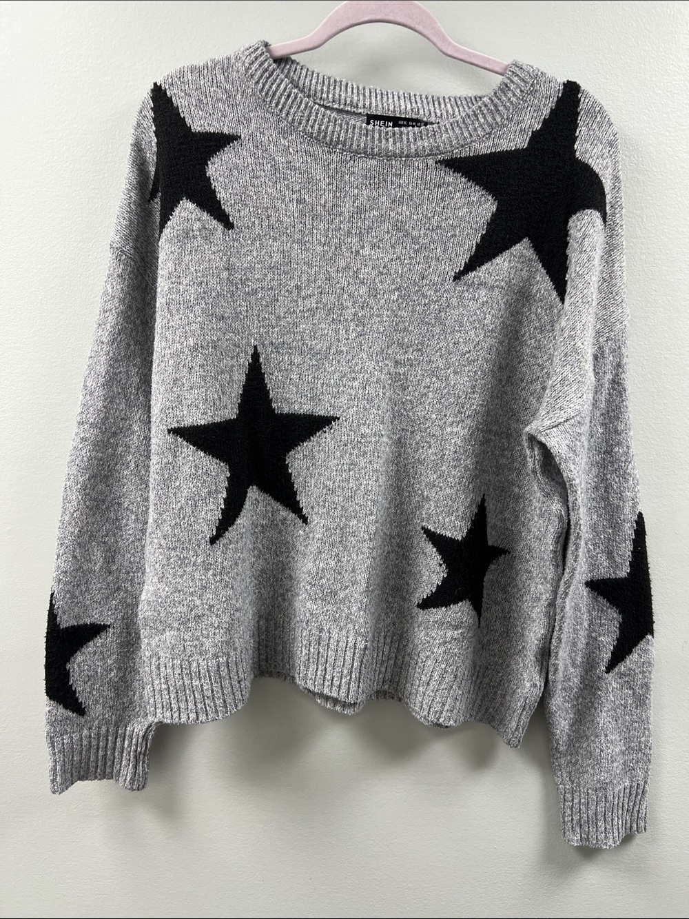 SHEIN Gray Crewneck Sweater with Black Star Motif